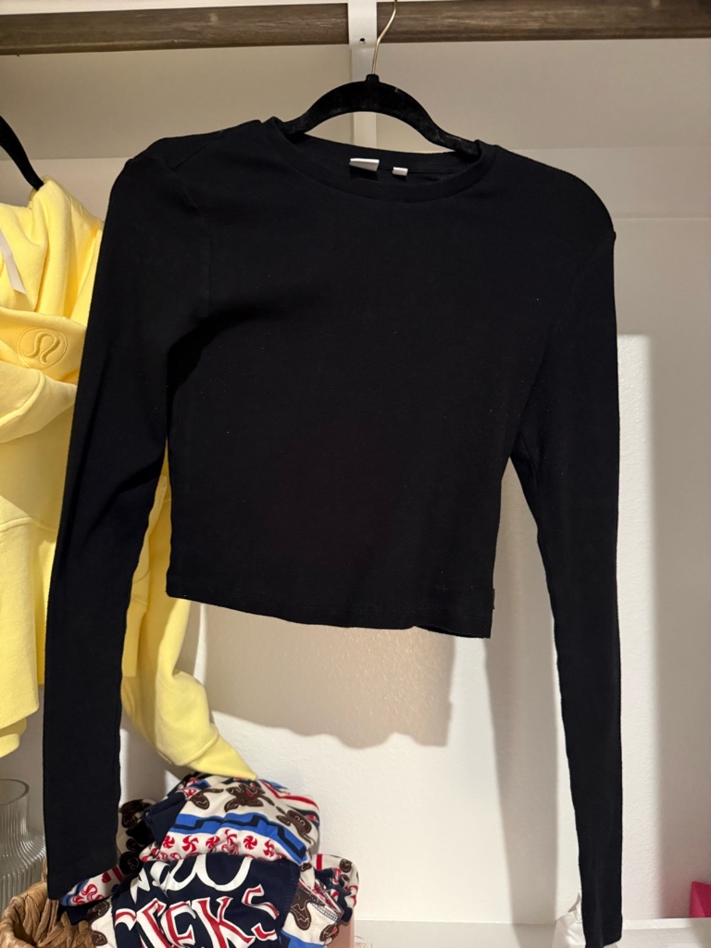 Aritzia TNA Black and white Cropped Long-Sleeve Crewneck Top set